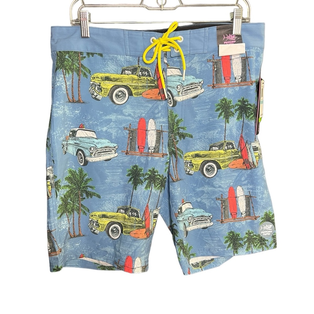 Psycho Tuna 31 men’s blue classic cars boardshorts